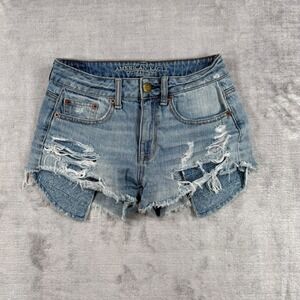 American Eagle Shorts Womens 0 Blue  Hi-Rise Festival Distressed Denim Cutoffs